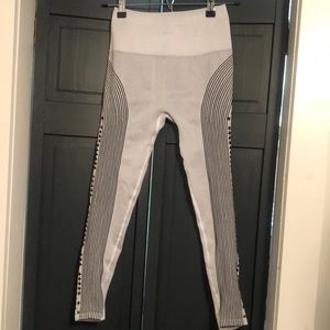 Fabletics Light Gray and White High-Waist Striped Seamless Leggings